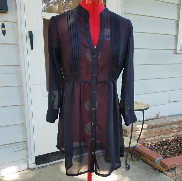 Sheer Black Button-up Tunic - Picture 2 of 7